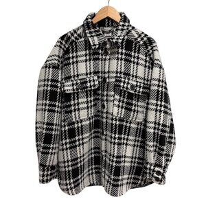 Denver Hayes Monochrome Oversized Houndstooth Jacket Shacket Collar Cuff XL